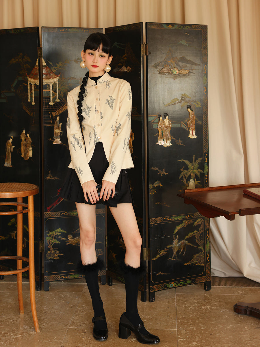 자수 새틴 광택 사슬 자켓