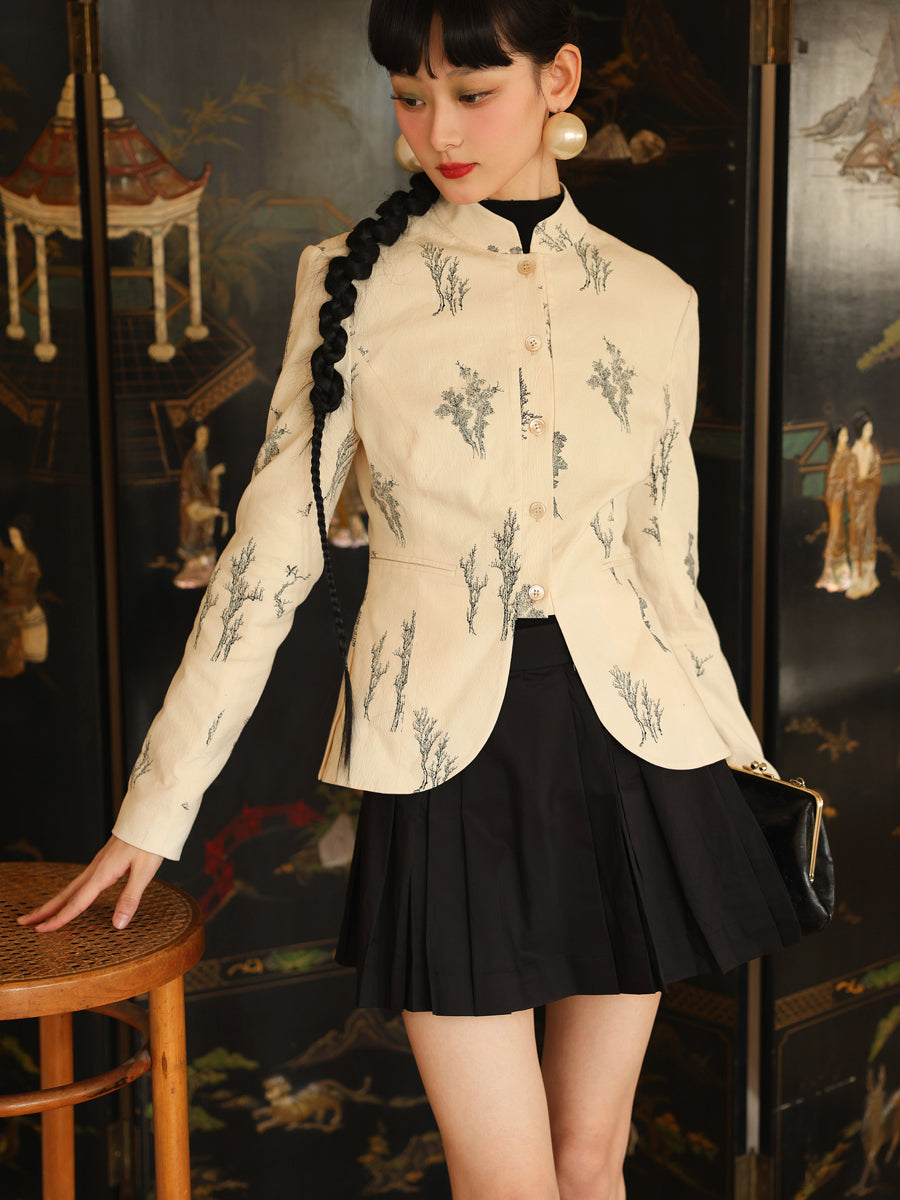 자수 새틴 광택 사슬 자켓