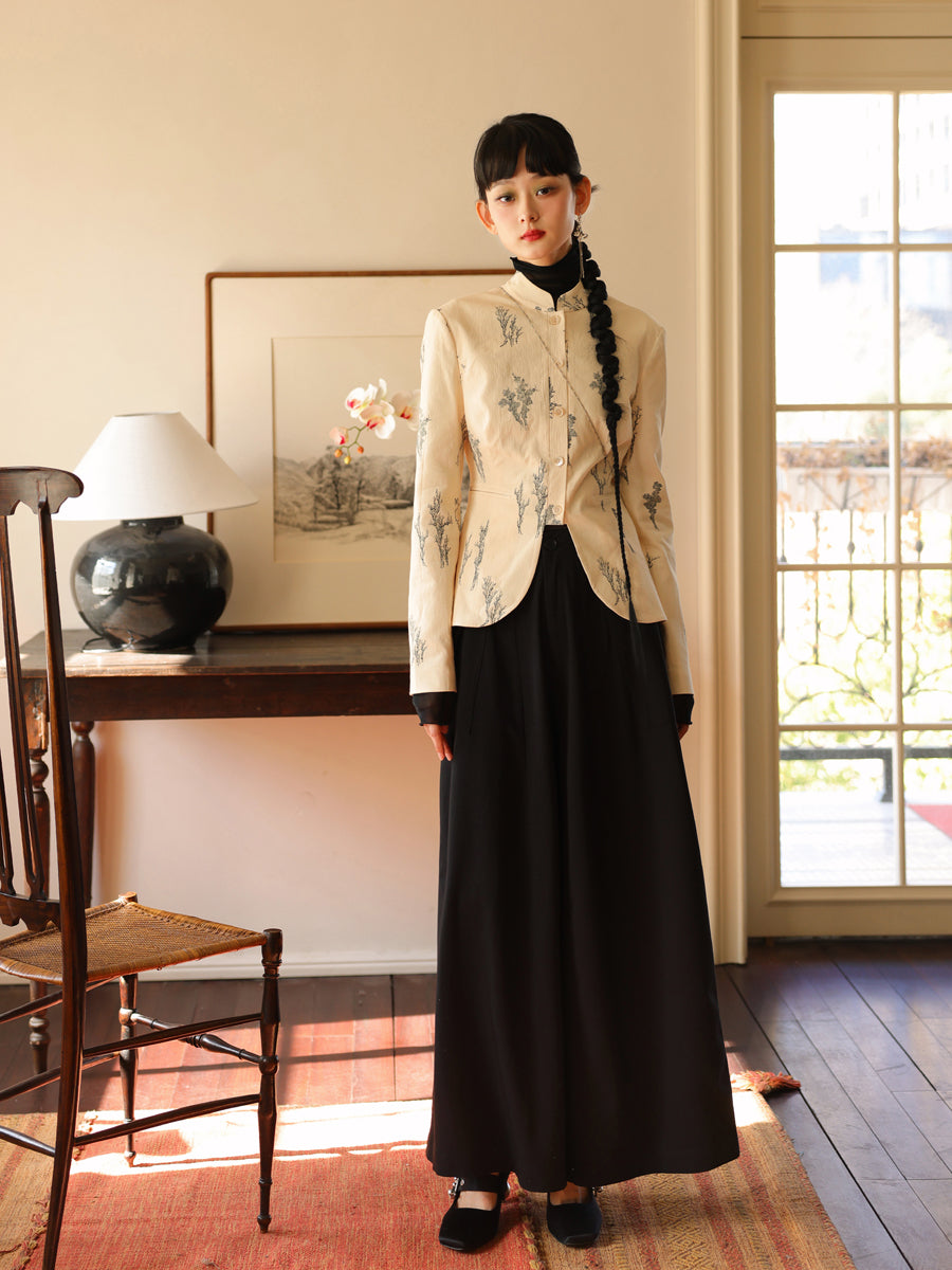 자수 새틴 광택 사슬 자켓