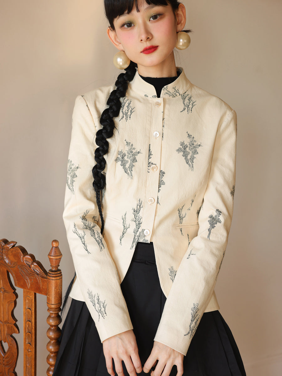 자수 새틴 광택 사슬 자켓