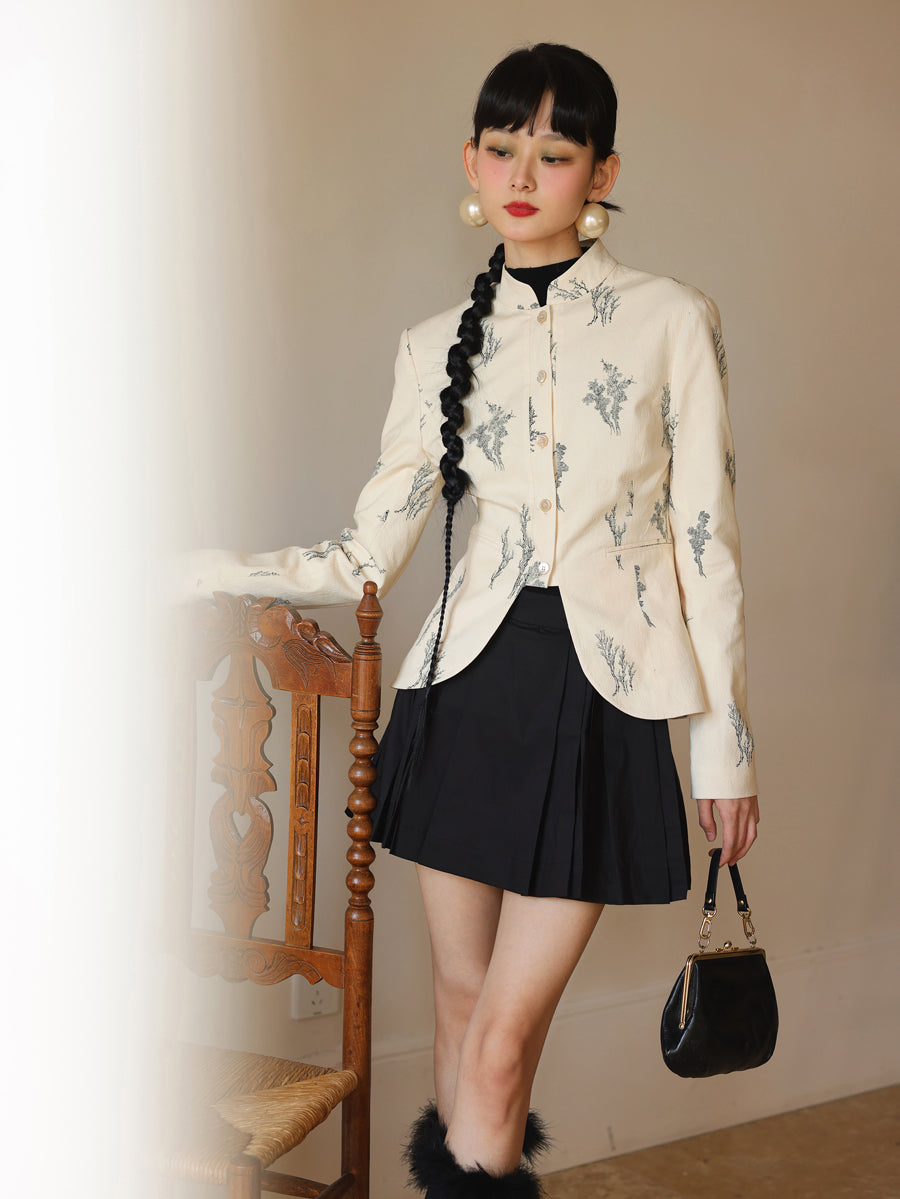 자수 새틴 광택 사슬 자켓