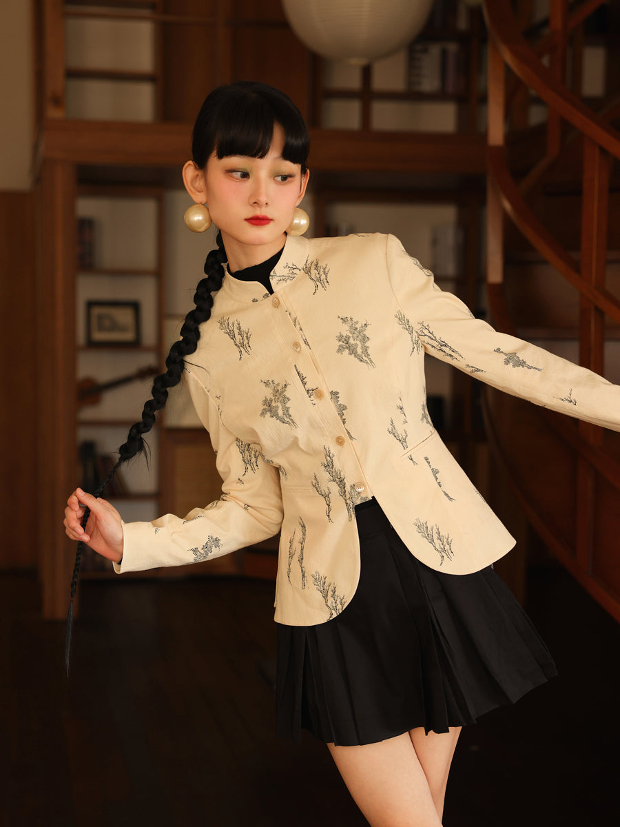 자수 새틴 광택 사슬 자켓