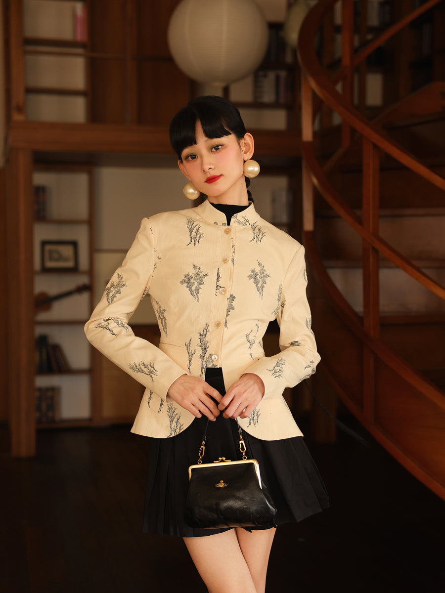 자수 새틴 광택 사슬 자켓