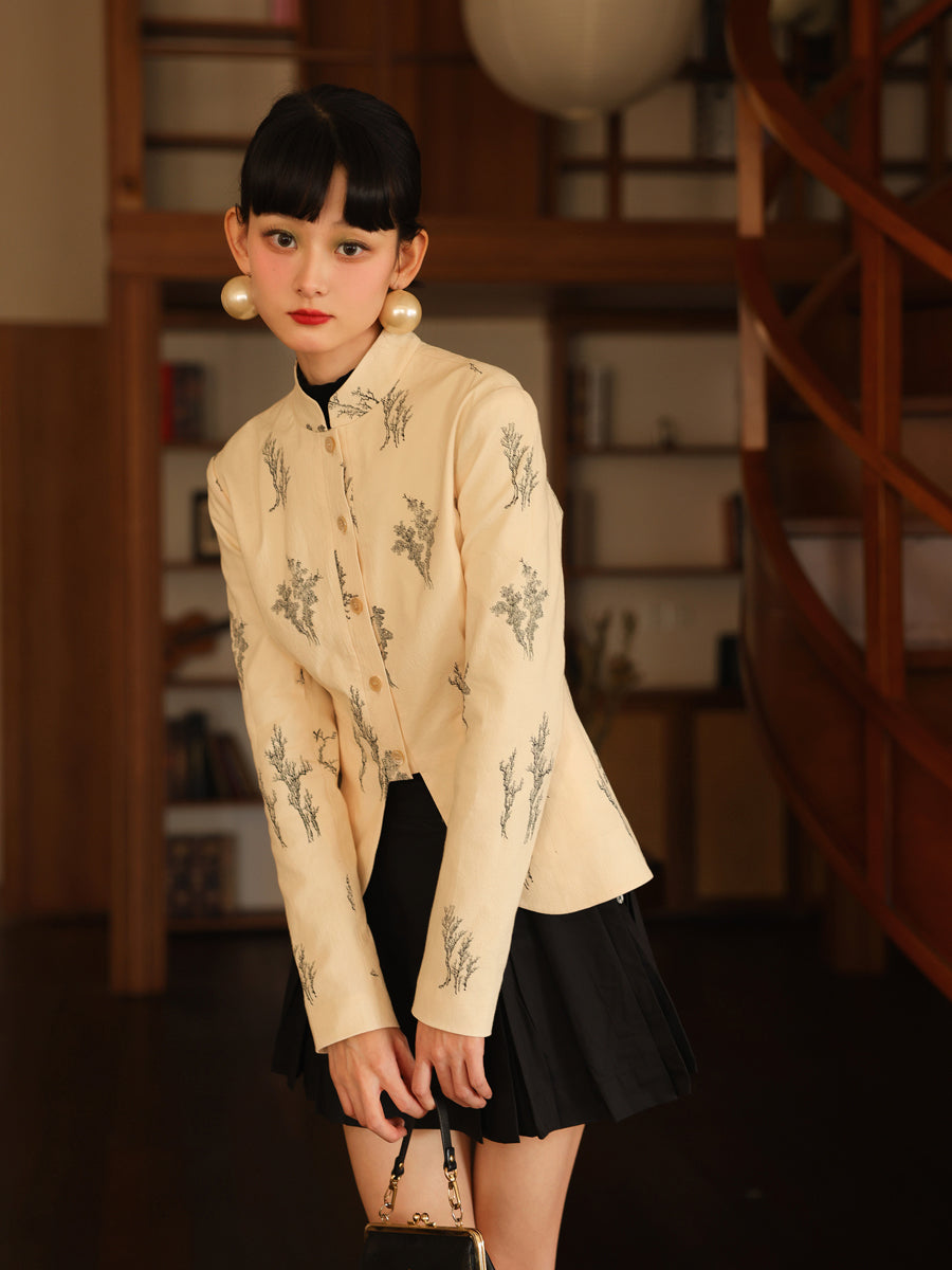 자수 새틴 광택 사슬 자켓