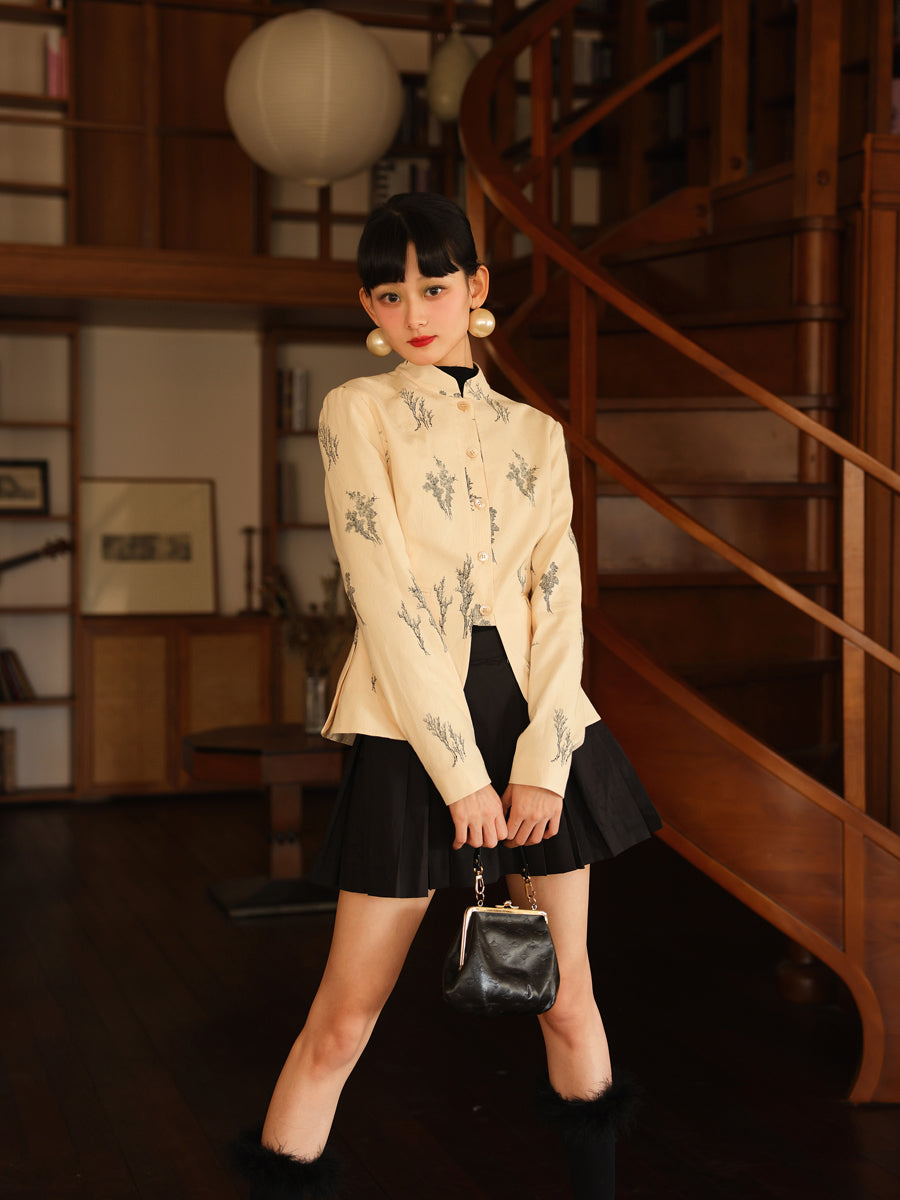 자수 새틴 광택 사슬 자켓