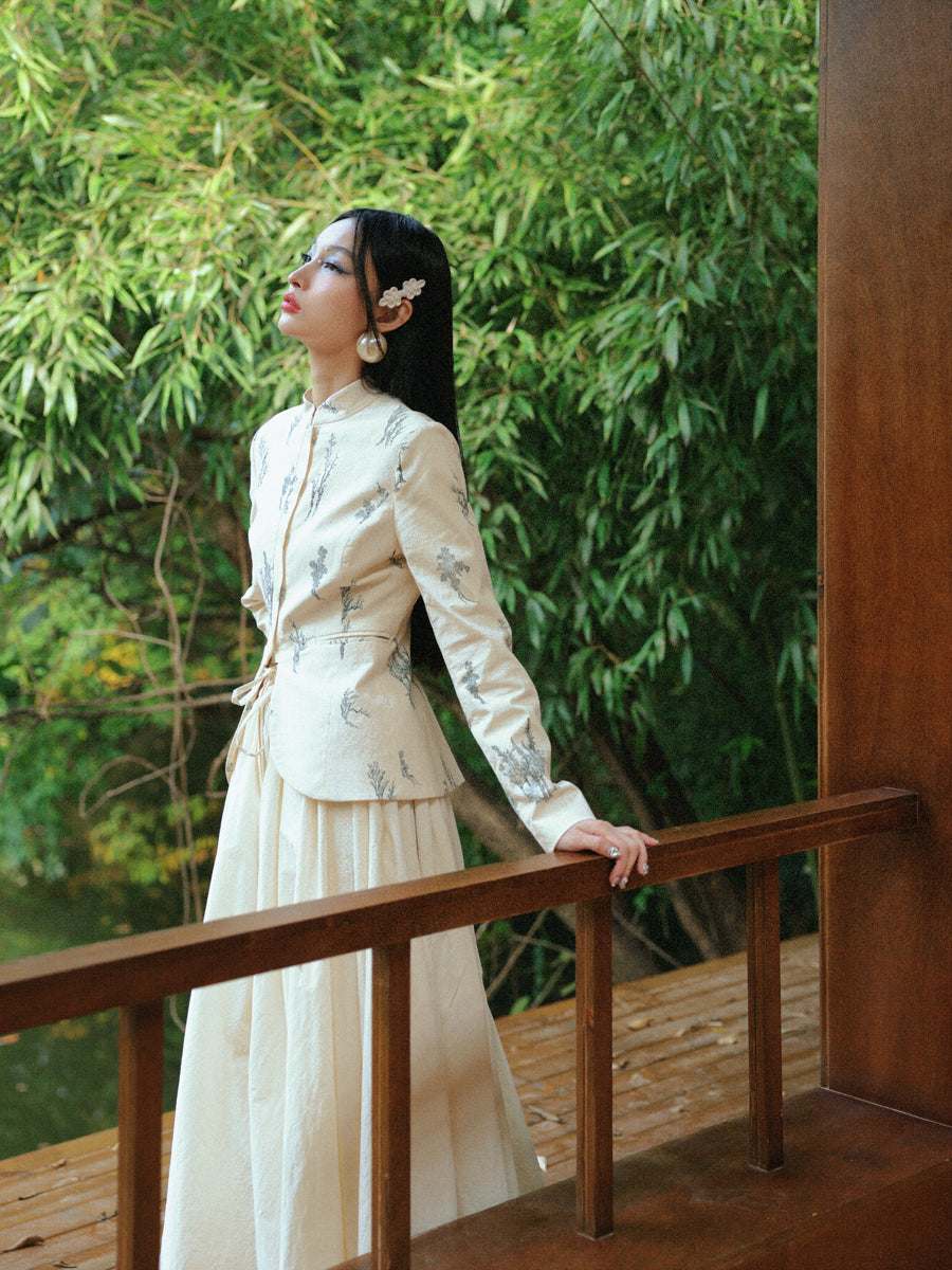 자수 새틴 광택 사슬 자켓