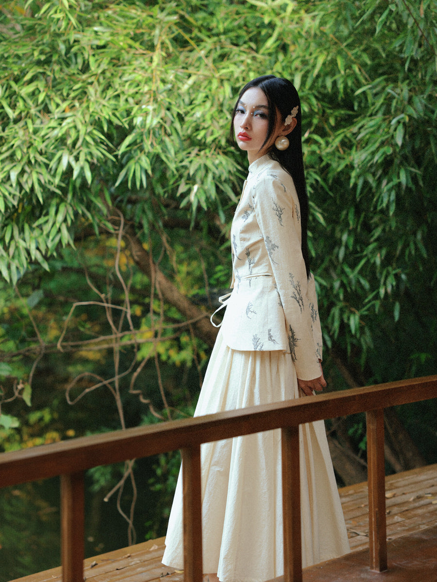 자수 새틴 광택 사슬 자켓