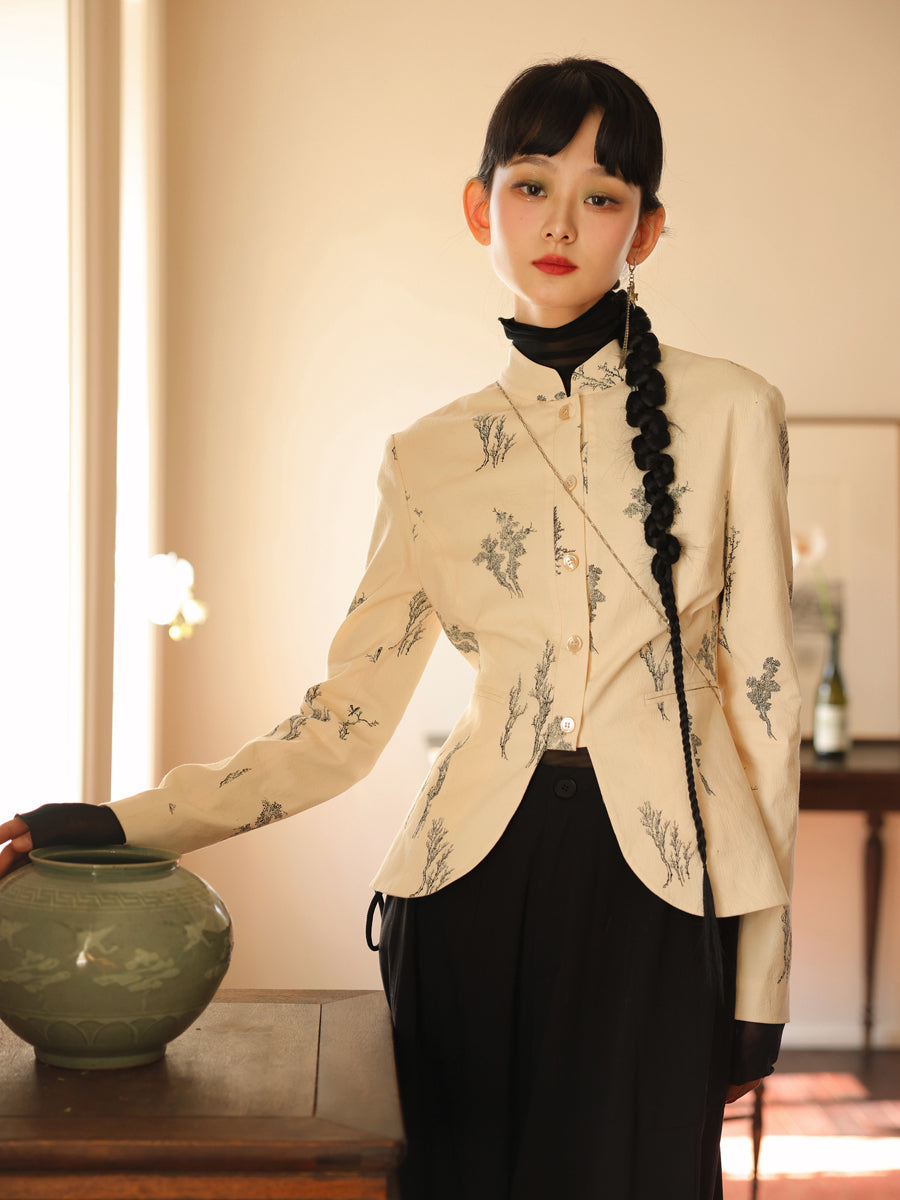 자수 새틴 광택 사슬 자켓