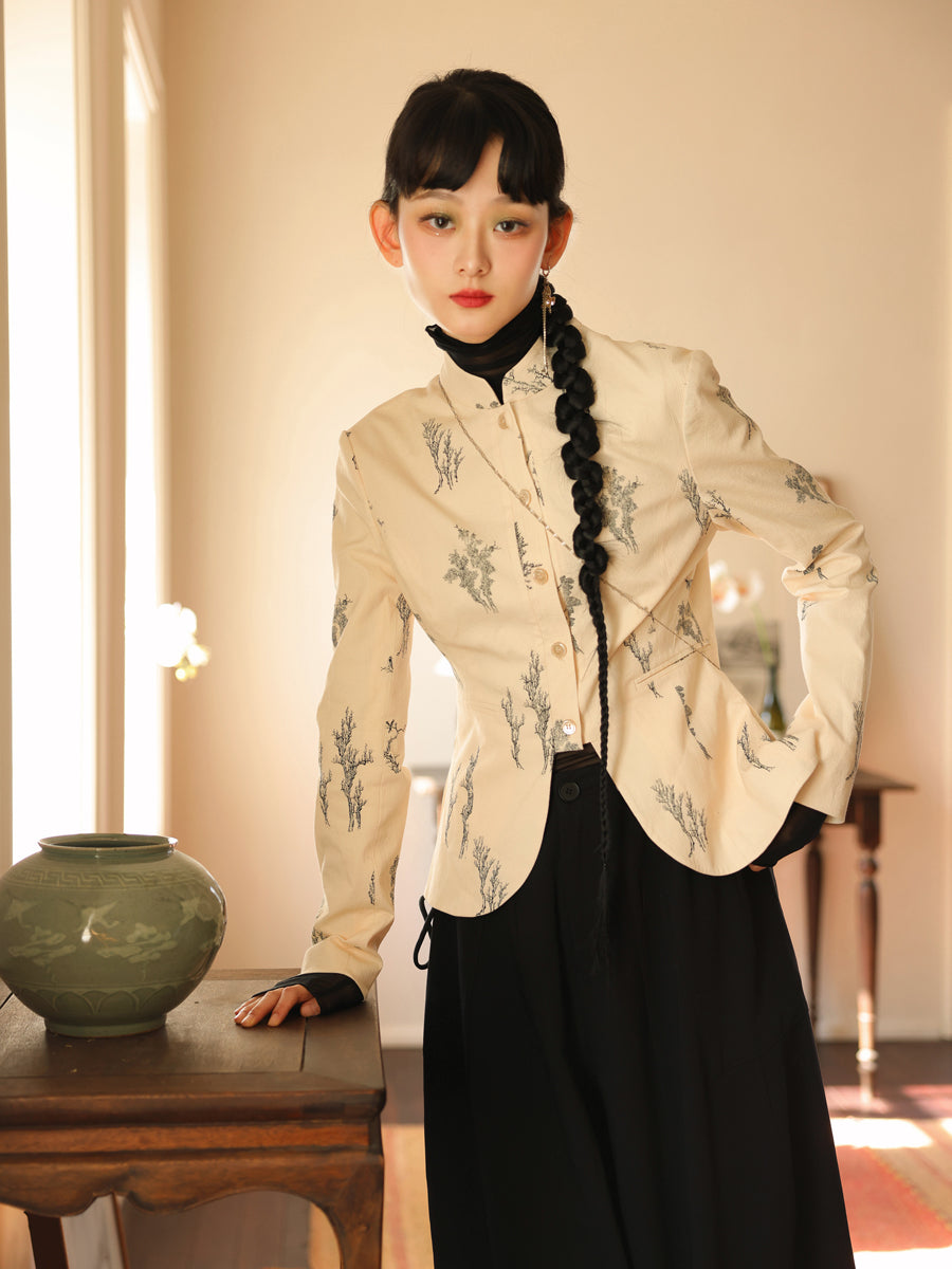 자수 새틴 광택 사슬 자켓