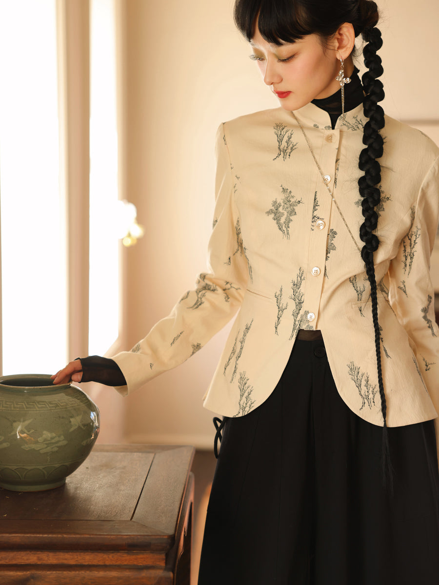 자수 새틴 광택 사슬 자켓