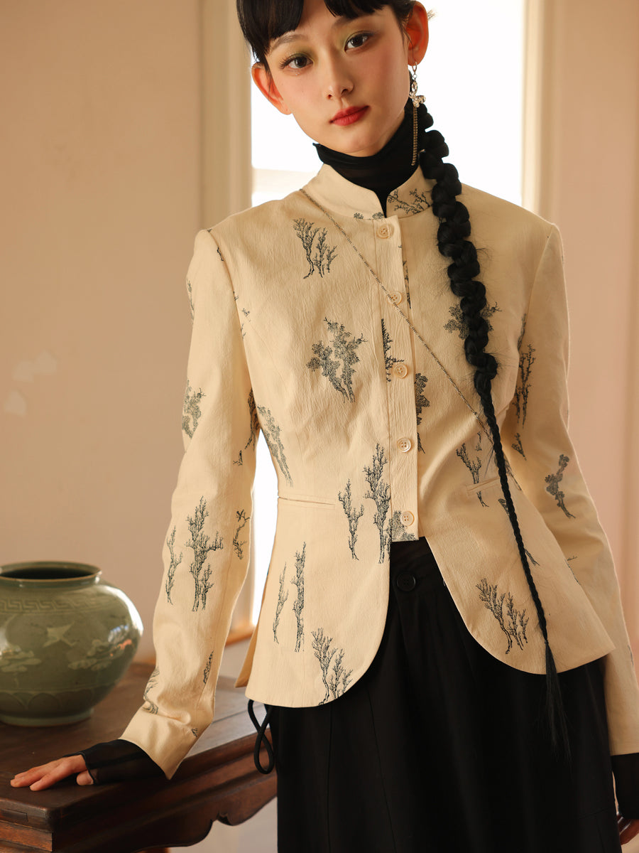 자수 새틴 광택 사슬 자켓