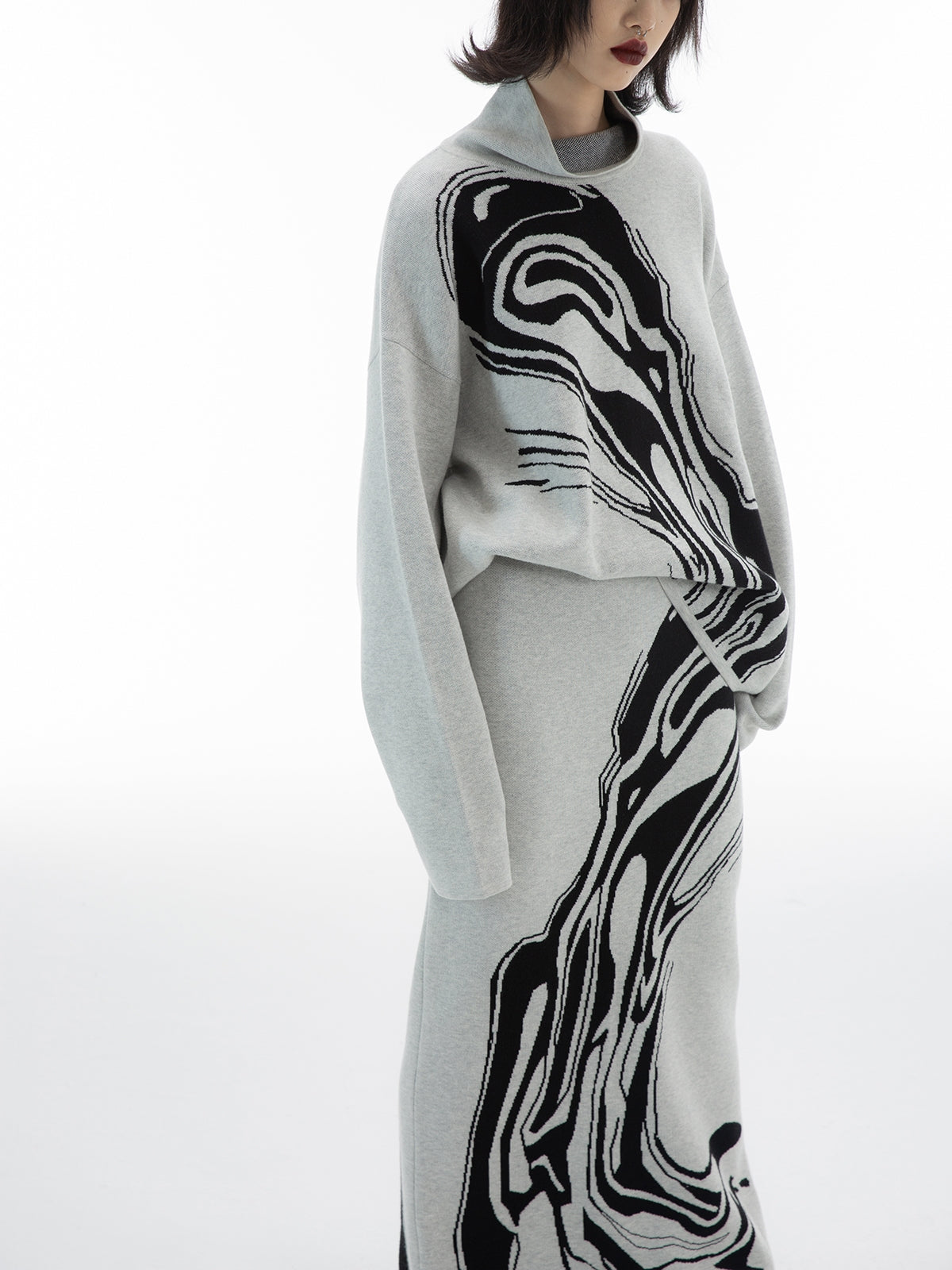 대리석 니트 레트로 성숙한 상판 및 스커트