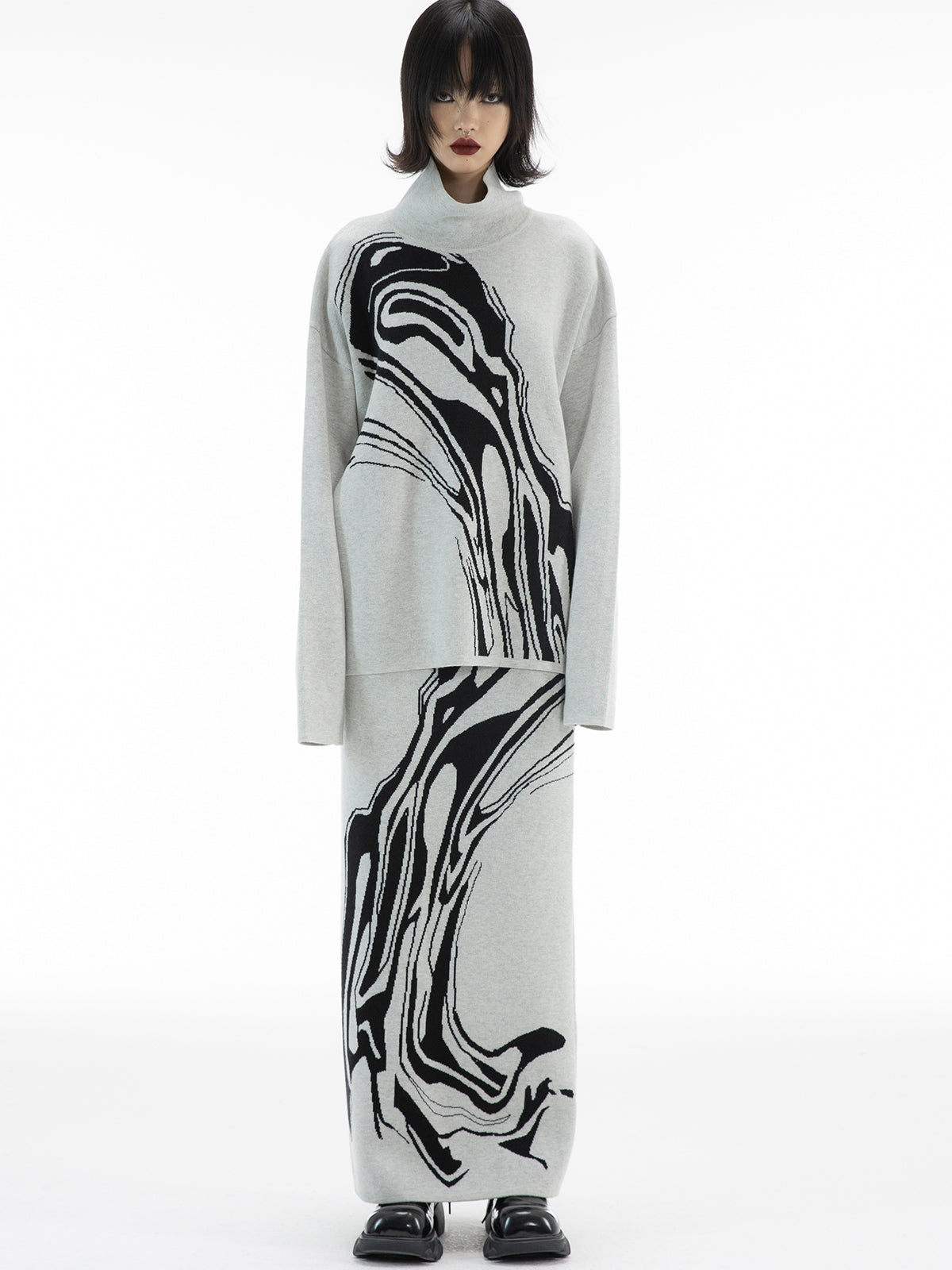 대리석 니트 레트로 성숙한 상판 및 스커트