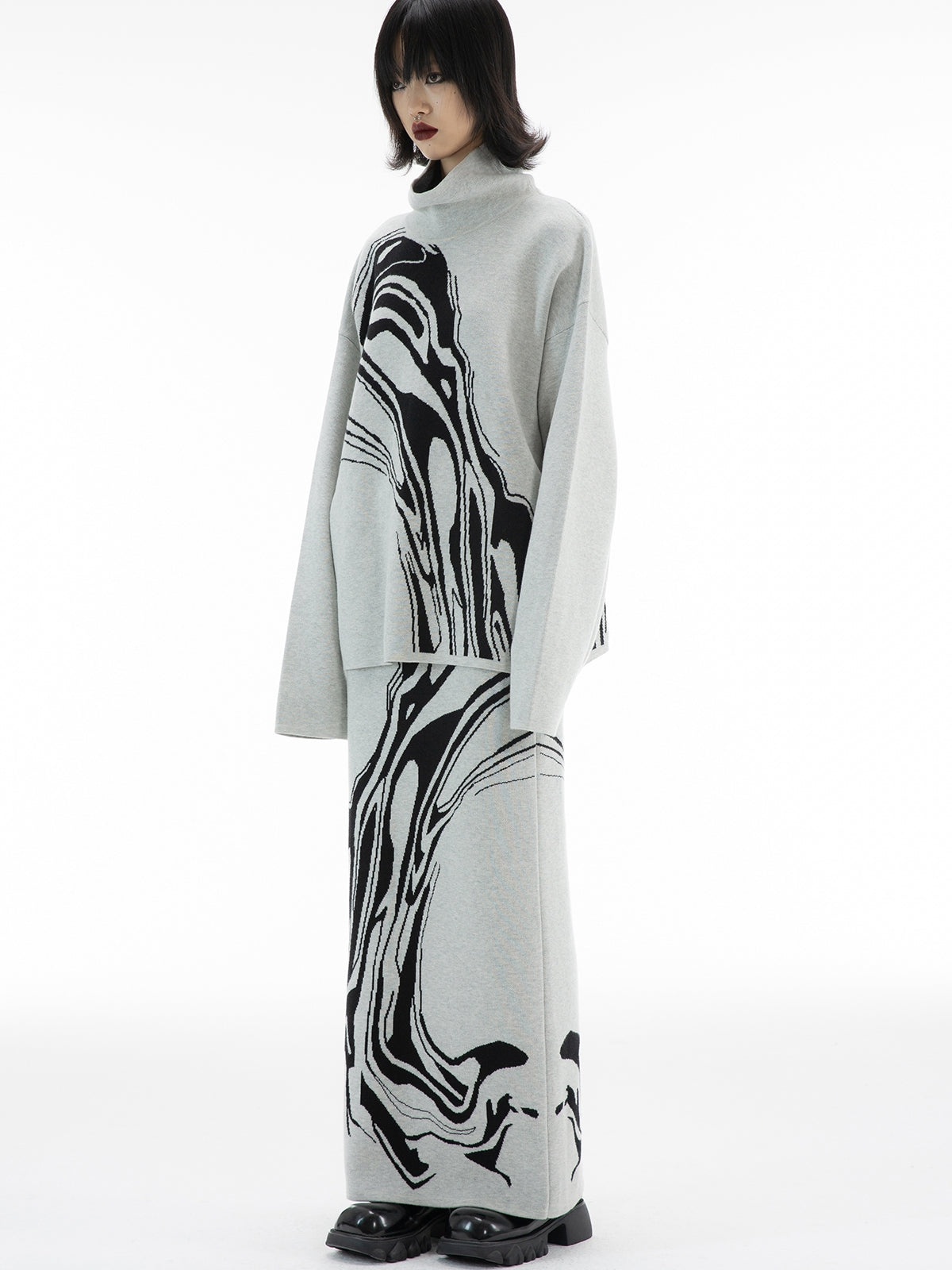 대리석 니트 레트로 성숙한 상판 및 스커트