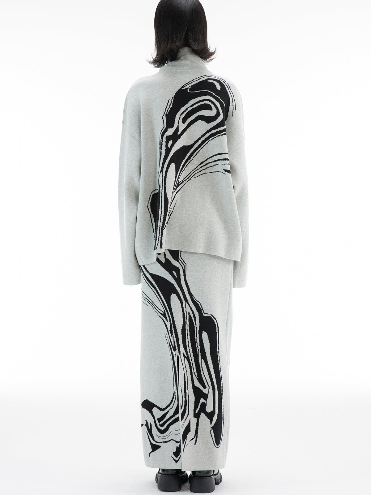 대리석 니트 레트로 성숙한 상판 및 스커트