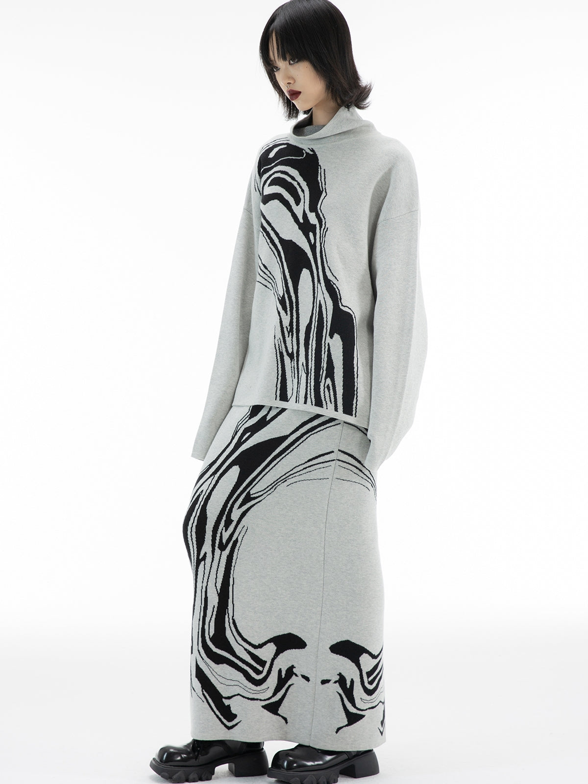 대리석 니트 레트로 성숙한 상판 및 스커트