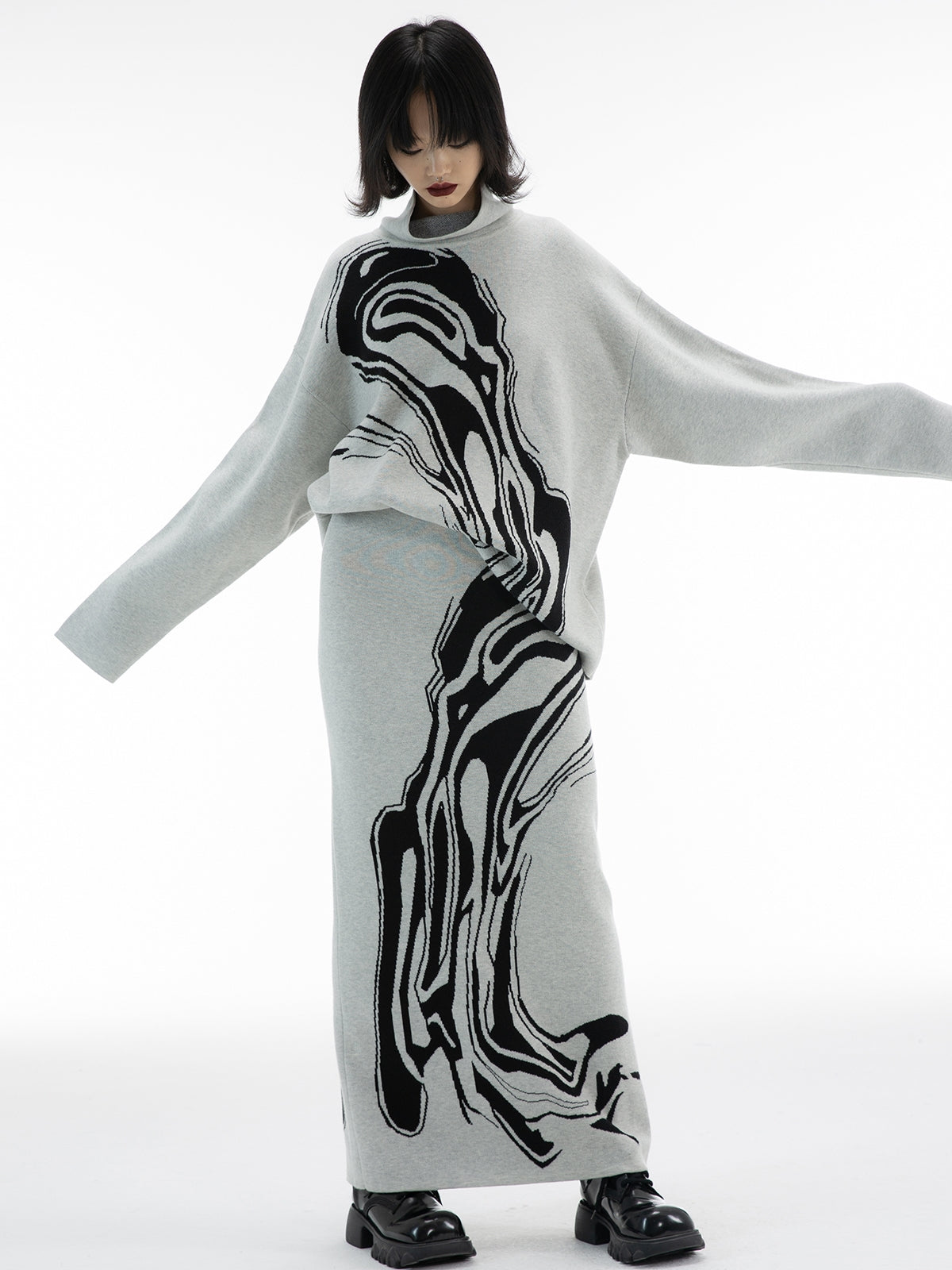 대리석 니트 레트로 성숙한 상판 및 스커트