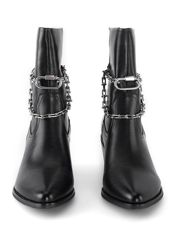 Chain Leather Low-heel Short-Boots