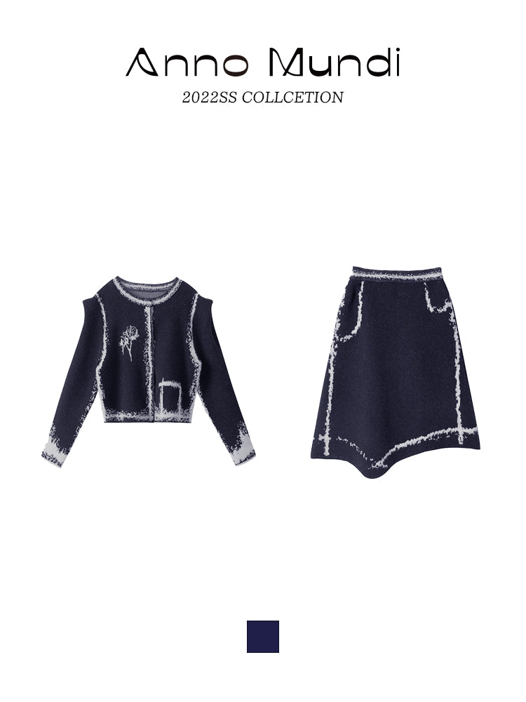 Knit Modest No-Collar Elegant Jacket&Skirt