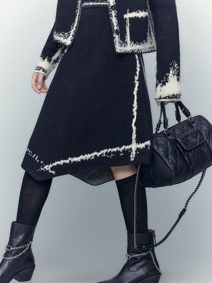 Knit Modest No-Collar Elegant Jacket&Skirt