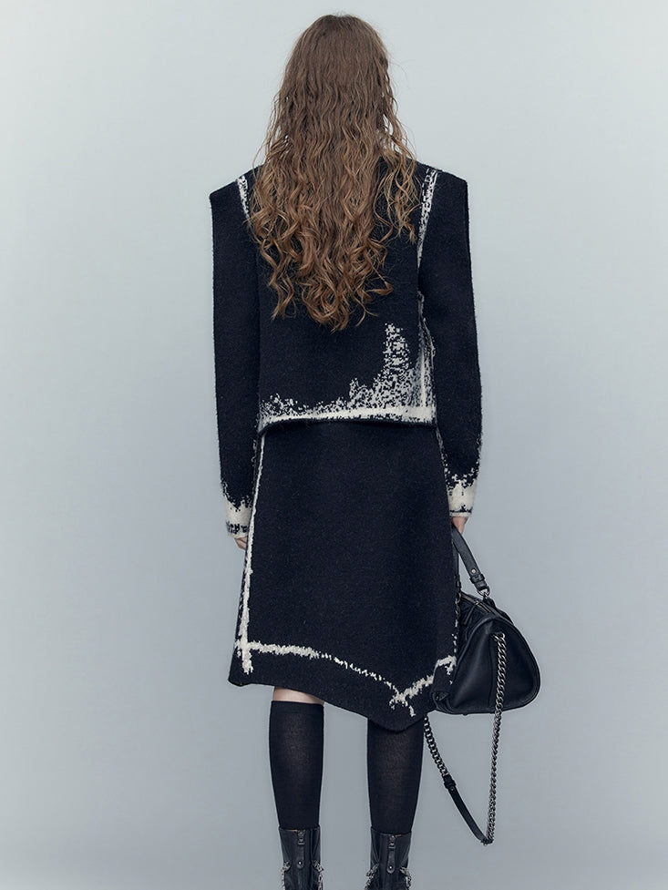Knit Modest No-Collar Elegant Jacket&Skirt