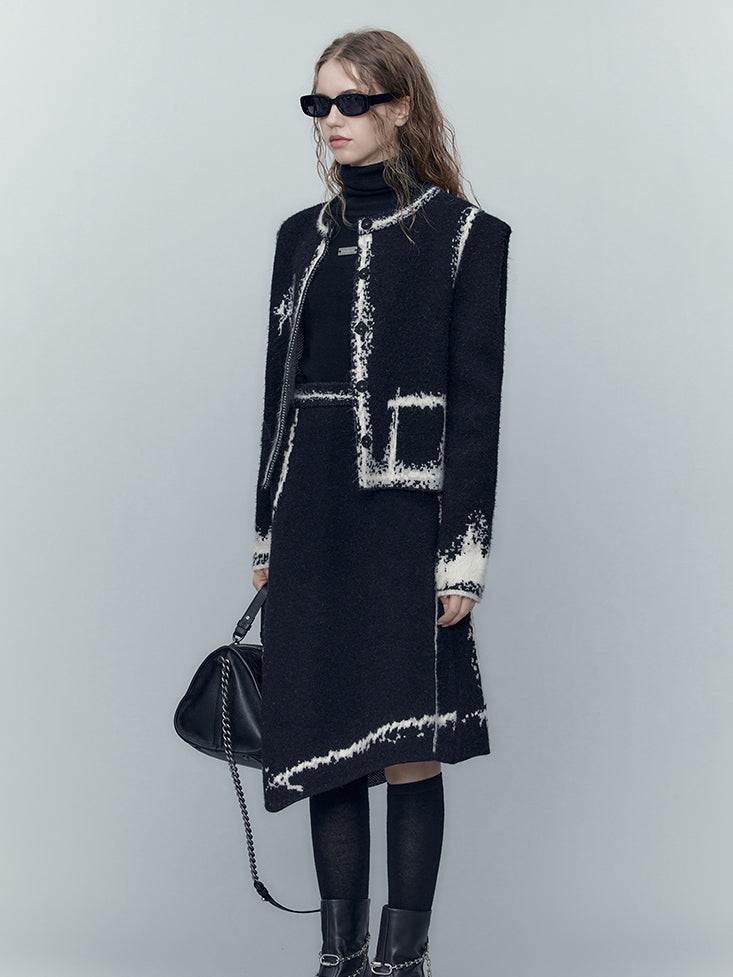 Knit Modest No-Collar Elegant Jacket&Skirt