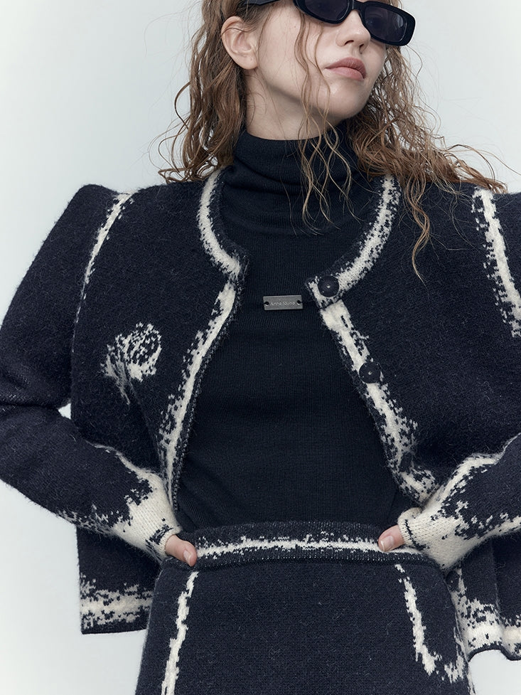 Knit Modest No-Collar Elegant Jacket&Skirt