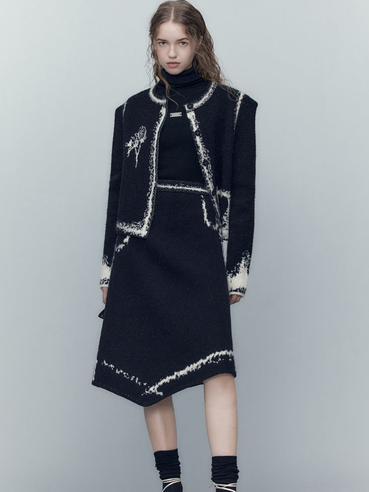 Knit Modest No-Collar Elegant Jacket&Skirt