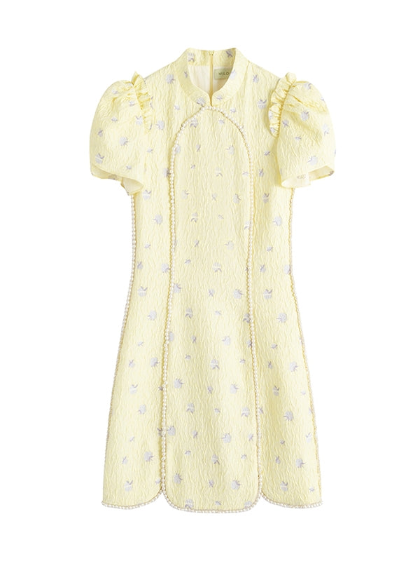 꽃 새싹 슬리브 새로운 중국 드레스