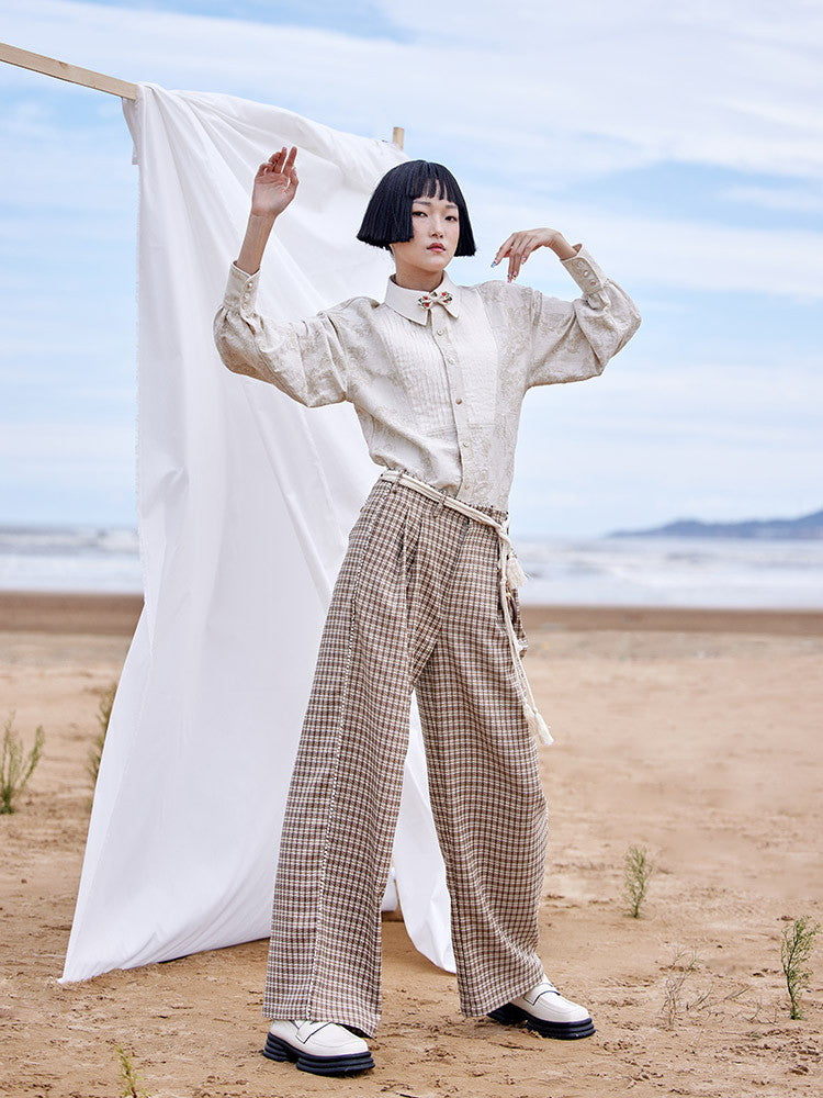 Plaid Rope Mature Modest Wide Pants