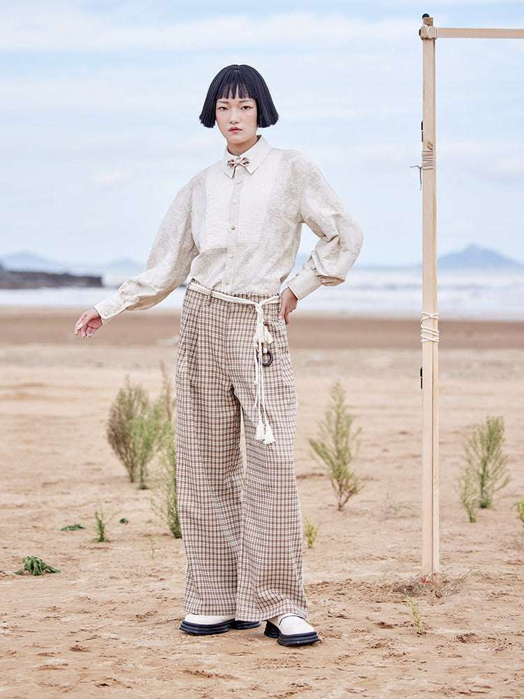 Plaid Rope Mature Modest Wide Pants