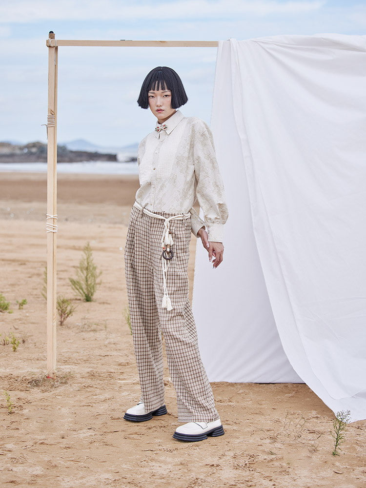 Plaid Rope Mature Modest Wide Pants