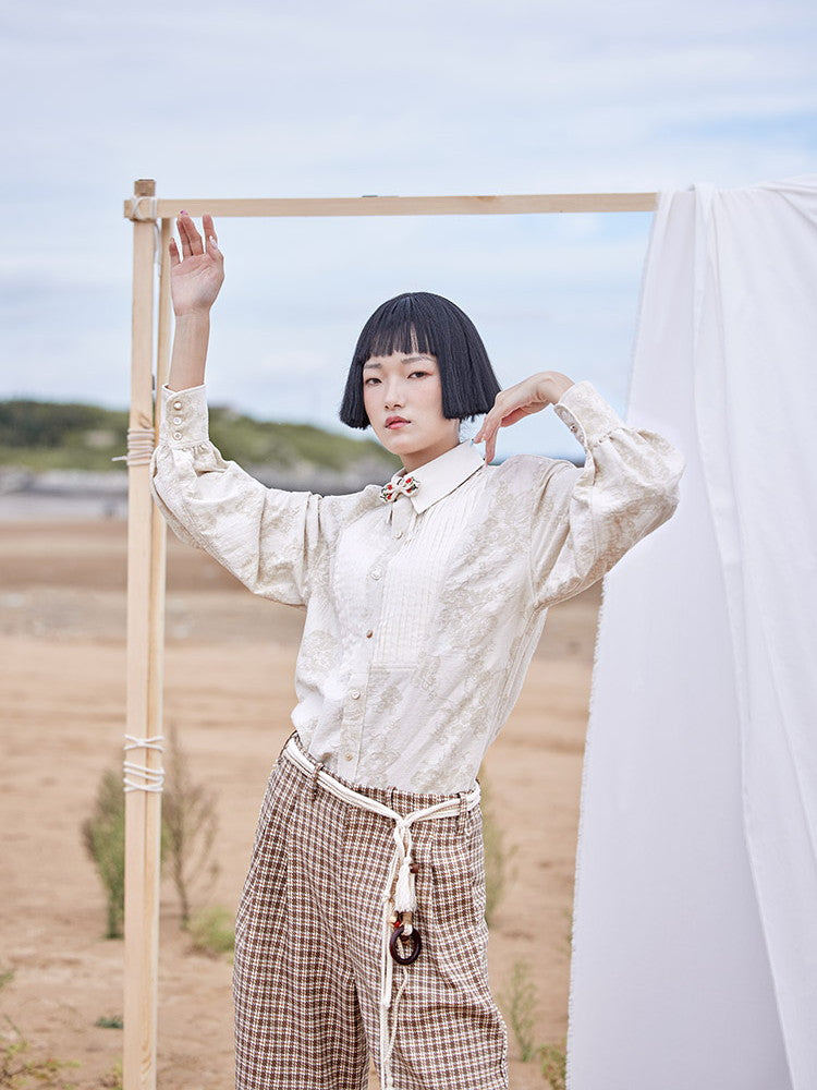 Plaid Rope Mature Modest Wide Pants