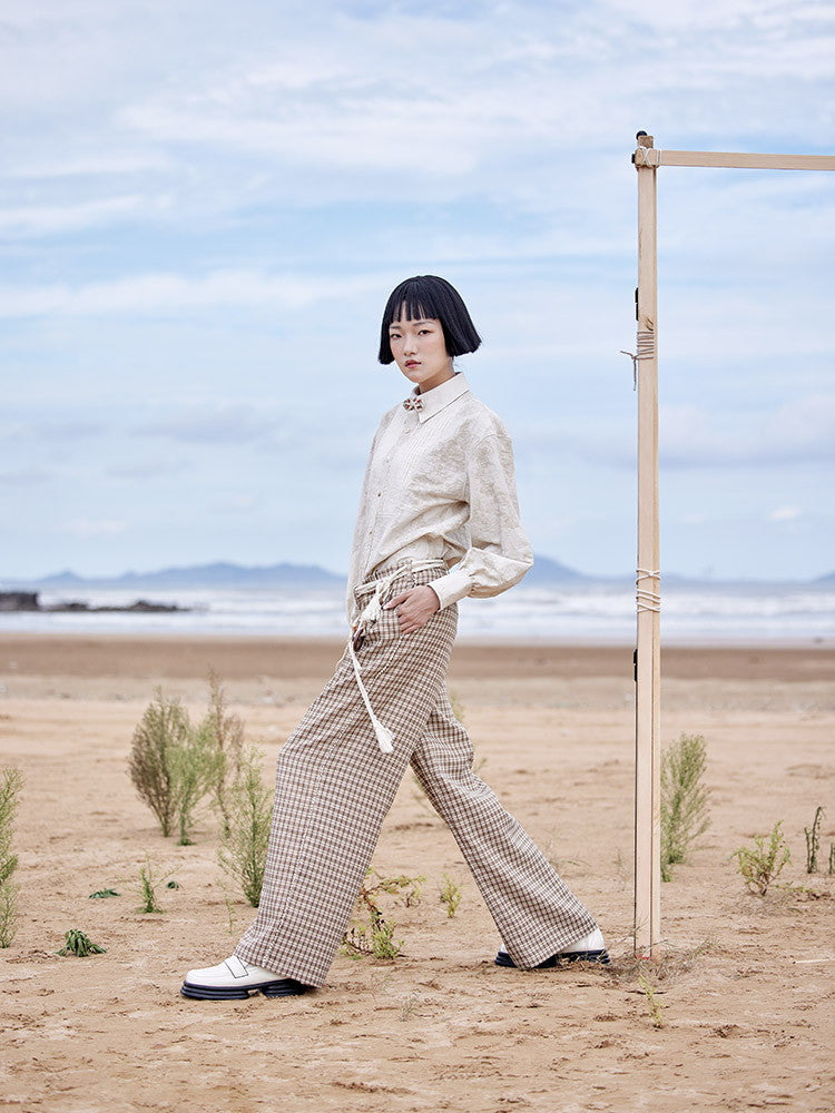 Plaid Rope Mature Modest Wide Pants