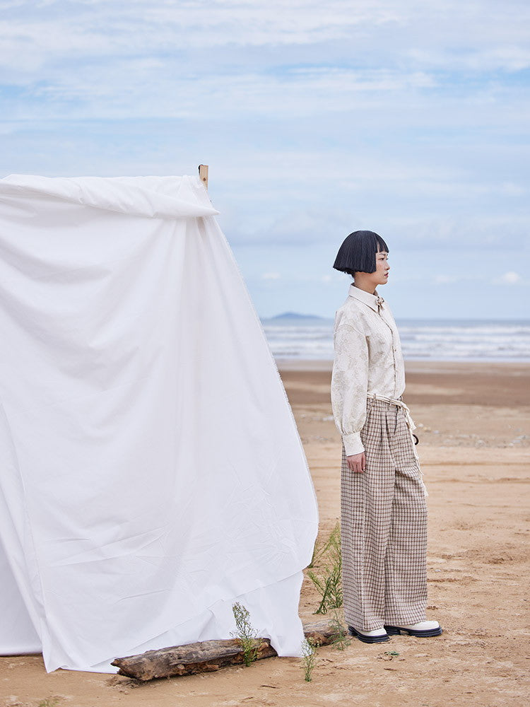 Plaid Rope Mature Modest Wide Pants