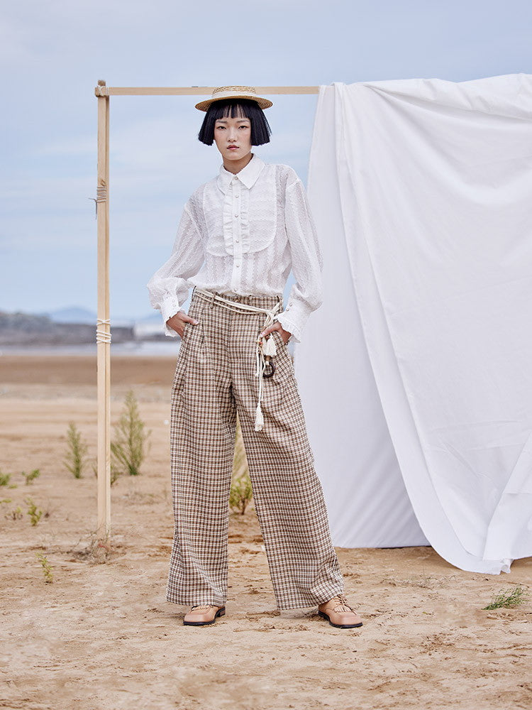 Plaid Rope Mature Modest Wide Pants