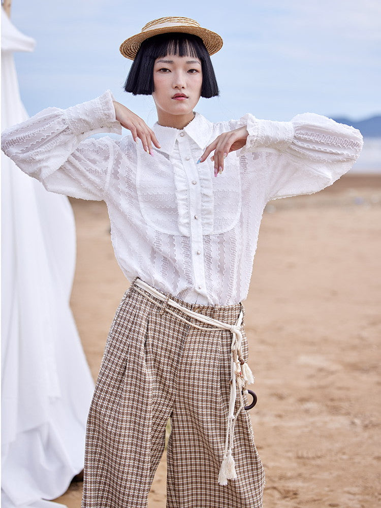 Lace Classical Mature Modest Frill Blouse