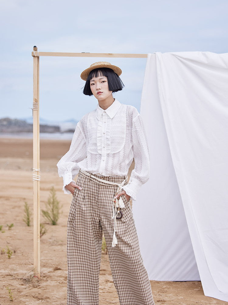 Lace Classical Mature Modest Frill Blouse