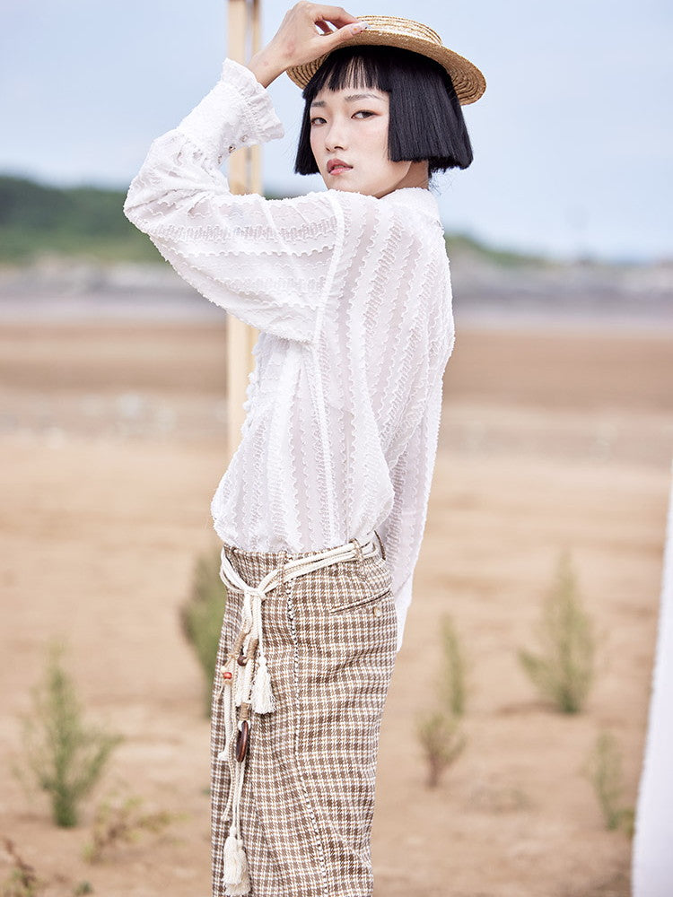 Lace Classical Mature Modest Frill Blouse