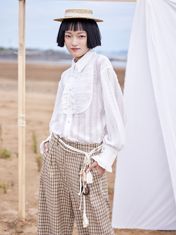 Lace Classical Mature Modest Frill Blouse