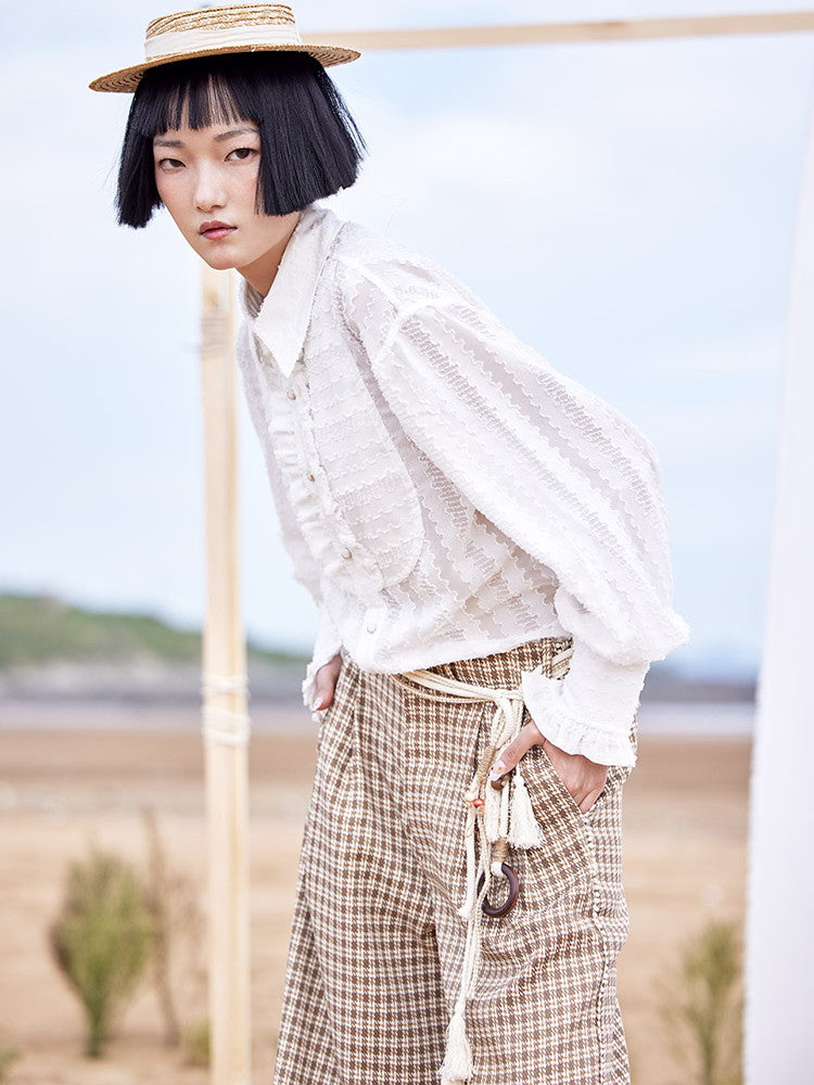 Lace Classical Mature Modest Frill Blouse