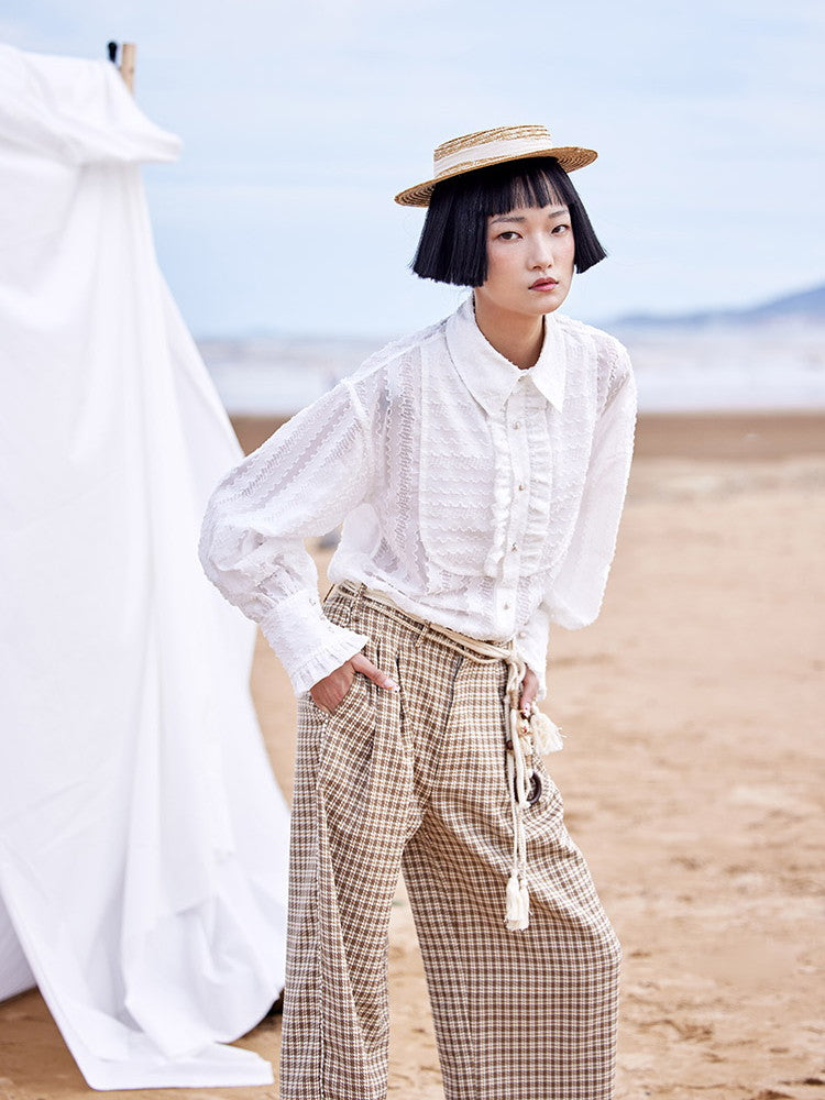 Lace Classical Mature Modest Frill Blouse