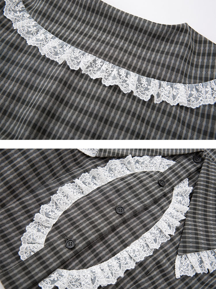 Chemisier Girly Pleas à carreaux et courte-jupe courte