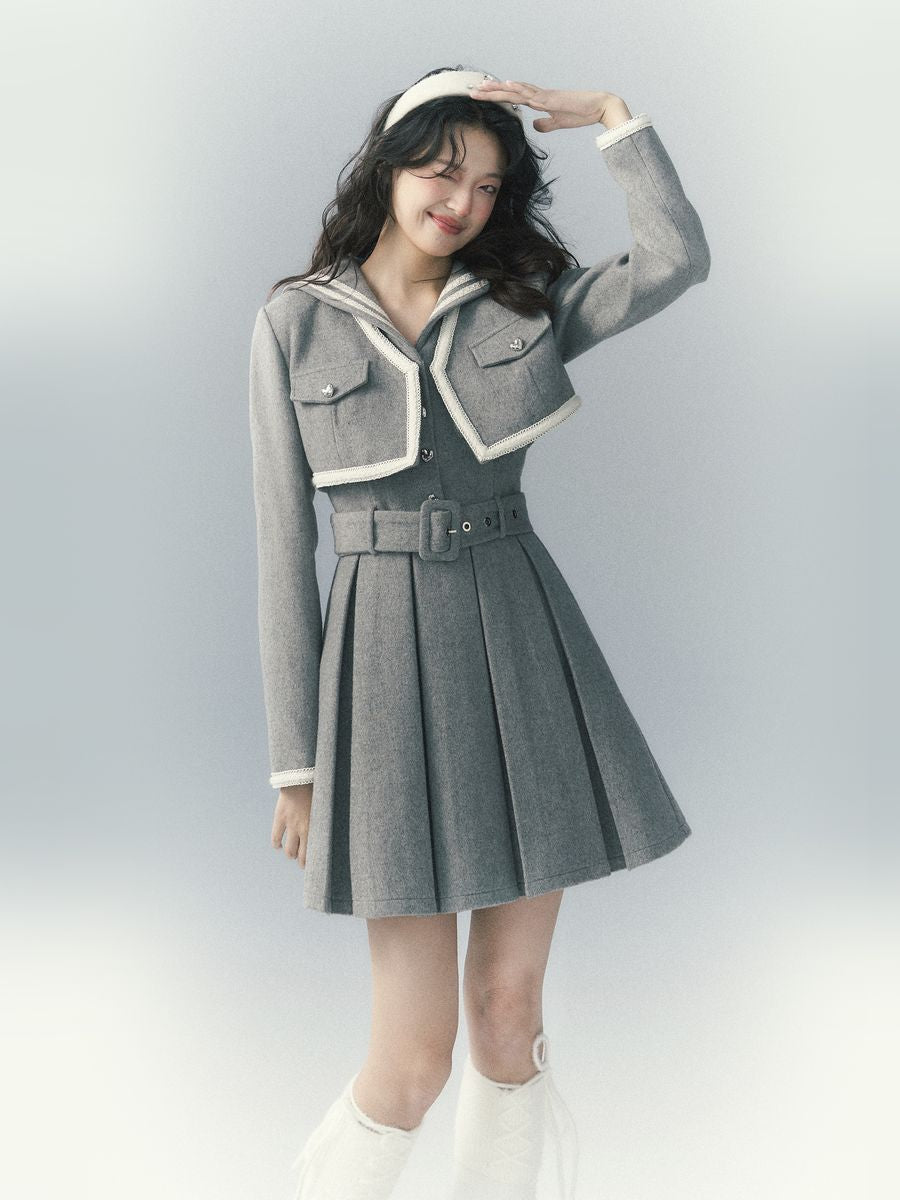 대학 스타일의 여성용 볼로로 재킷 및 원피스