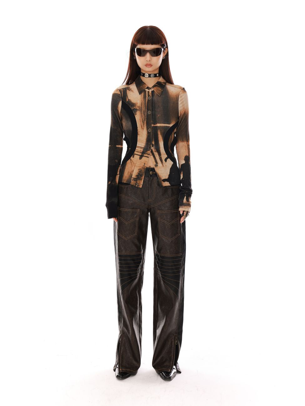 Fastener Flare Leather Nichi Handsome Pants