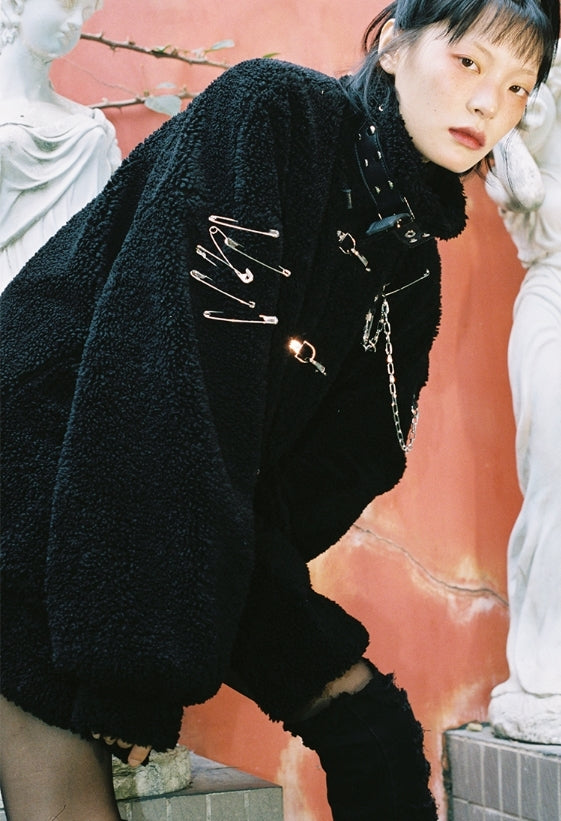 토끼 가짜 양고기 플러시 재킷