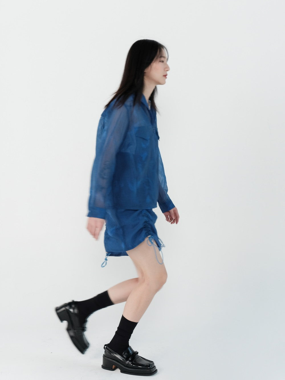 Hoodie Drawstring Sheer Tops&Skirt