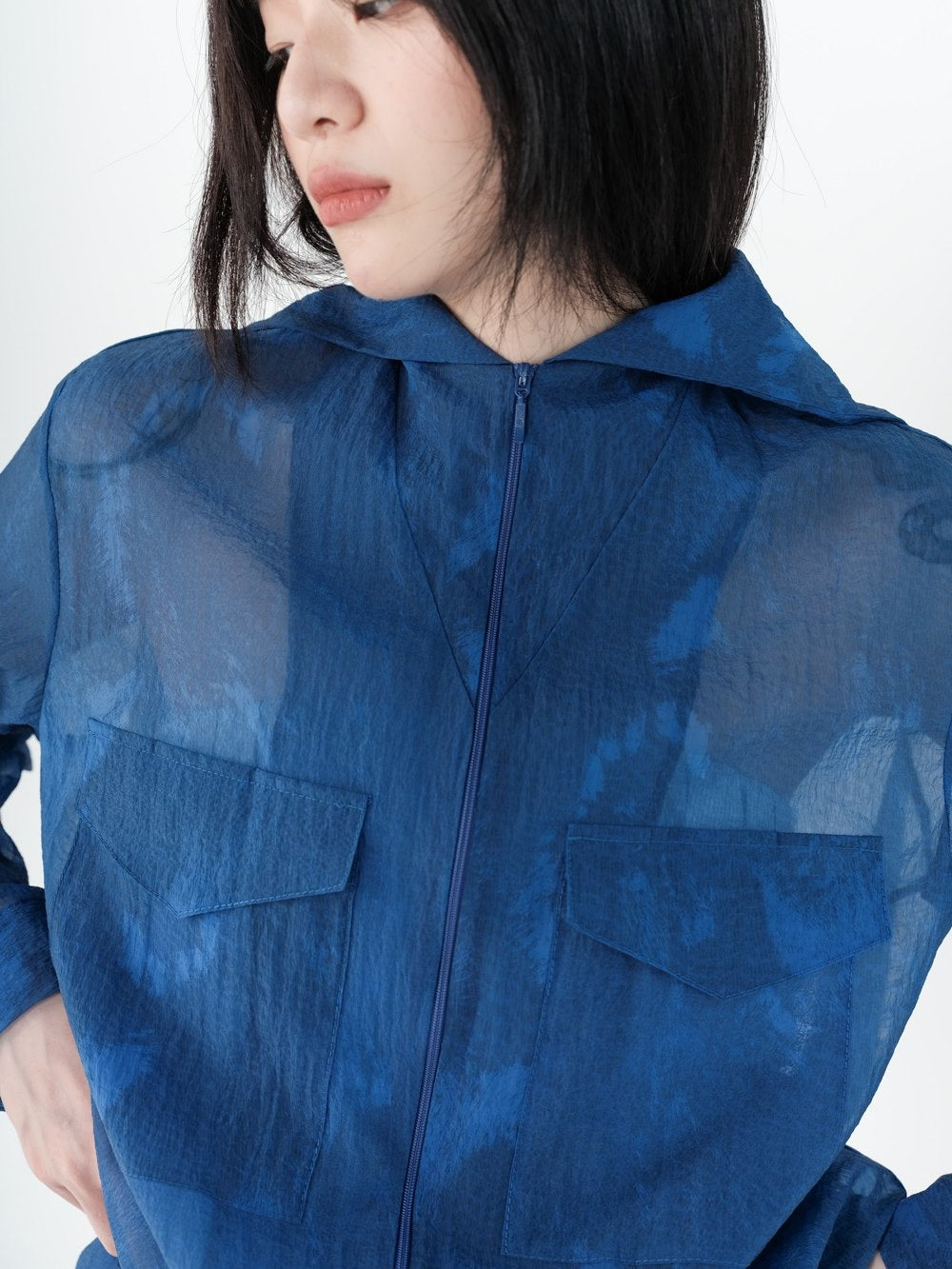 Hoodie Drawstring Sheer Tops&Skirt