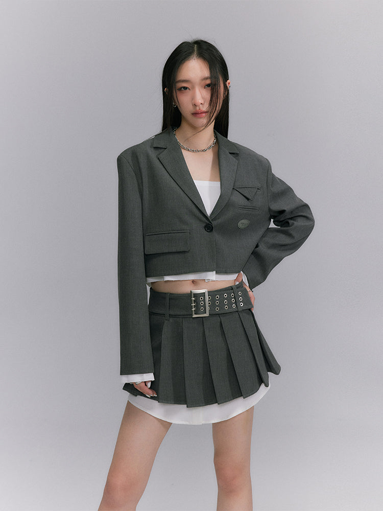 BOX-PLEATS SHORT LAYERED SKIRT