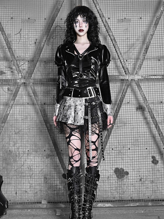Gothic Leather Mesh Belt Tops